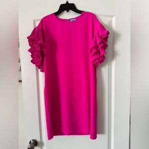 CeCe misses dress, bright pink with pleated ruffle cap sleeves, size 2
